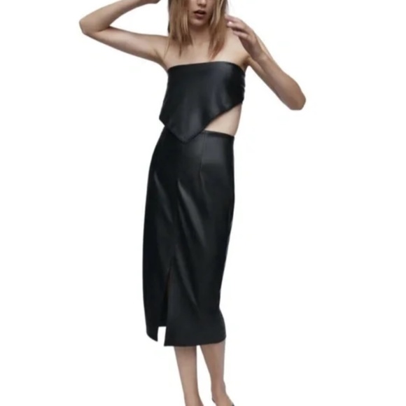 Zara Black Leather Pencil Skirt Size Small - Picture 2 of 10